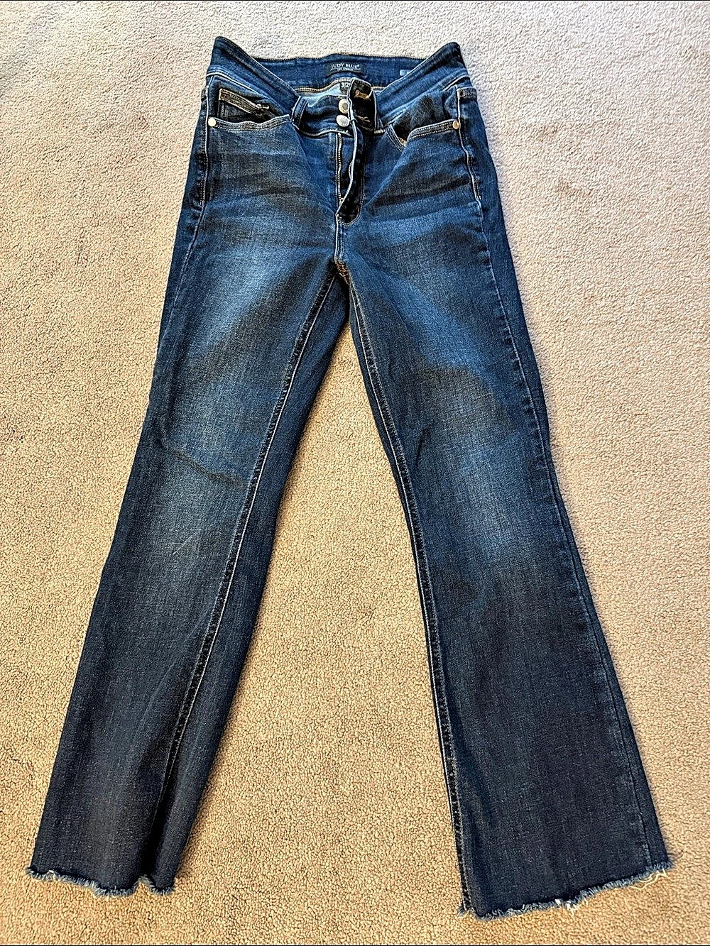 Judy Blue High Waisted Bootcut Double Button WB & Fray Hem Jeans Blue Waist 26